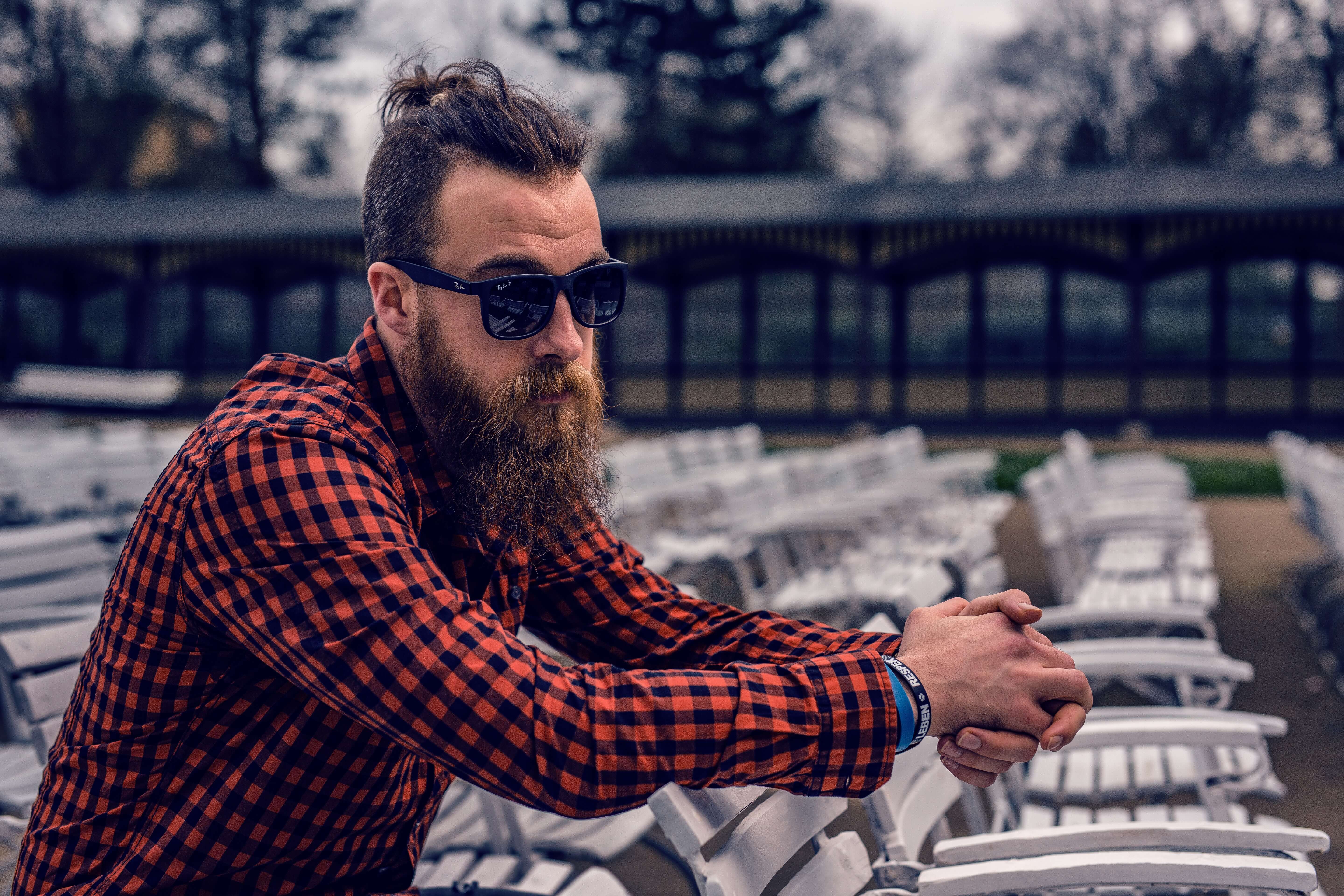 adult-beard-checkered-shirt